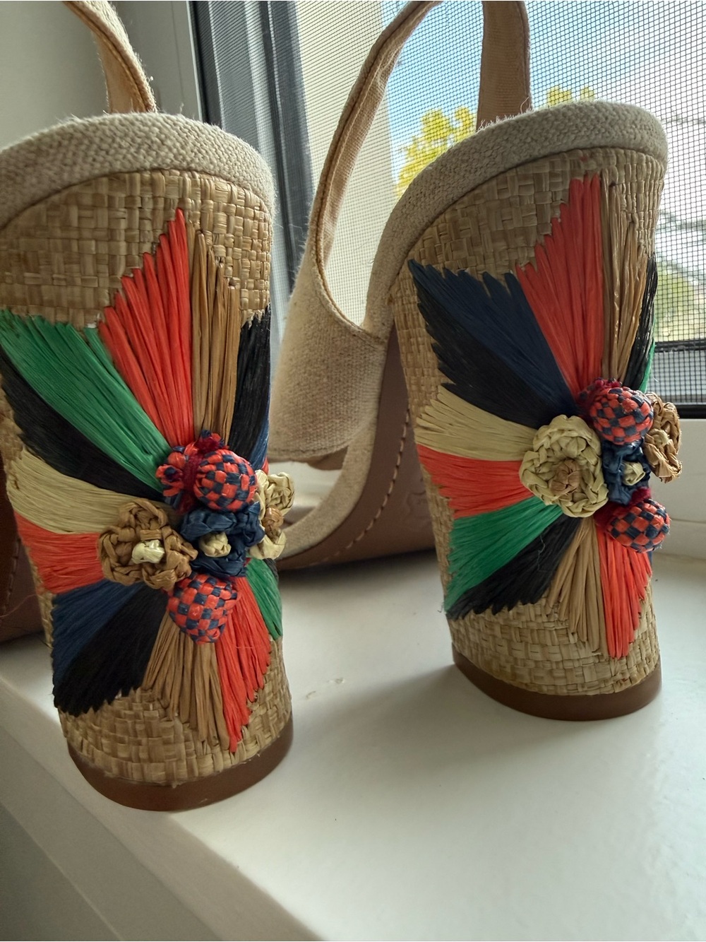 Tory Burch Multicolor Raffia Wedge Sandals